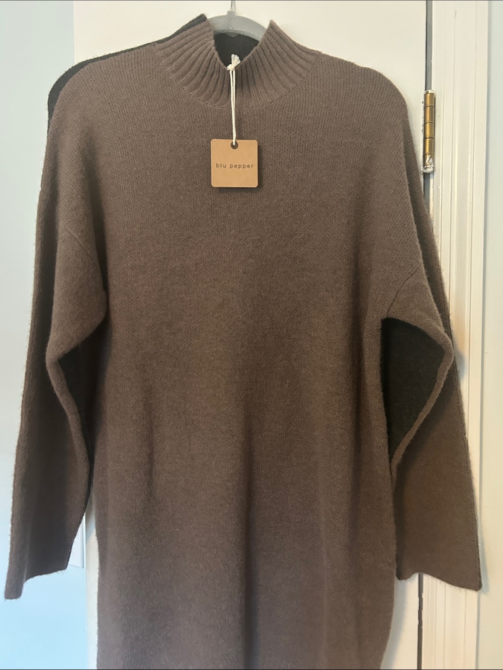 Blu Pepper Cozy Brown Mock Neck Sweater Dress
